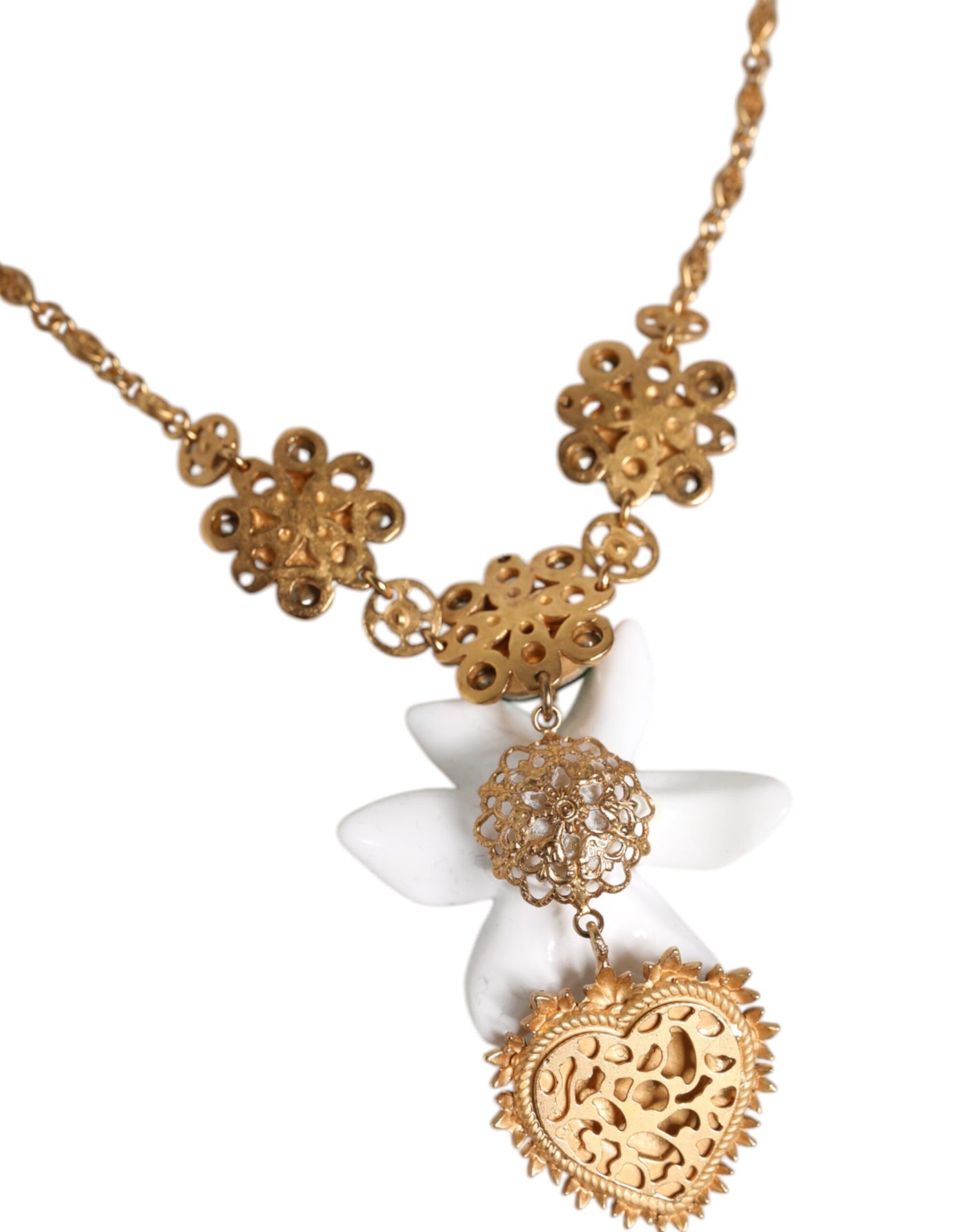 Dolce & Gabbana Gold Messing Lilie Kristall Heiliges Herz Anhänger Halskette