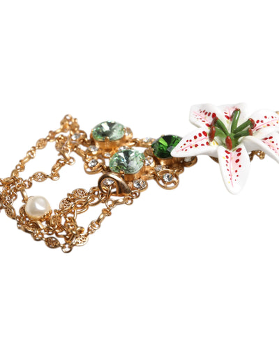 Dolce & Gabbana Gold Messing Lilie Kristall Heiliges Herz Anhänger Halskette