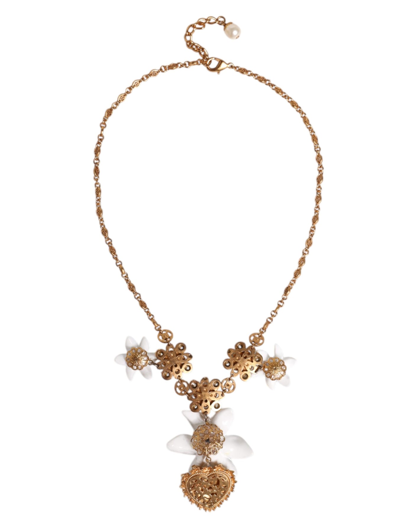 Dolce & Gabbana Gold Messing Lilie Kristall Heiliges Herz Anhänger Halskette