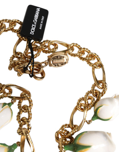 Dolce & Gabbana Gold Messing kurze Kette Blume Kristall Anhänger Halskette