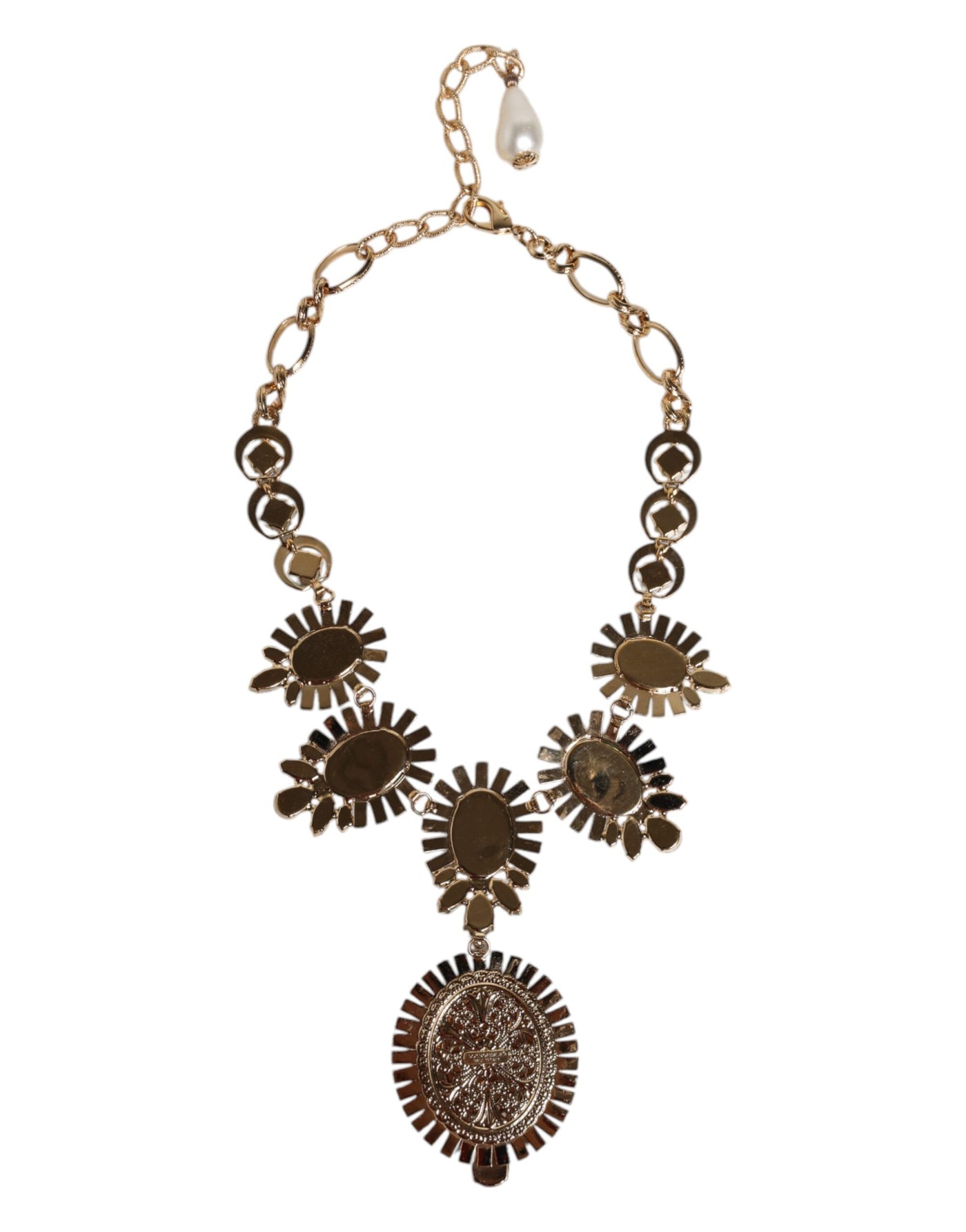 Dolce & Gabbana Gold Messing Pietre Oval Kristall verschönert Halskette