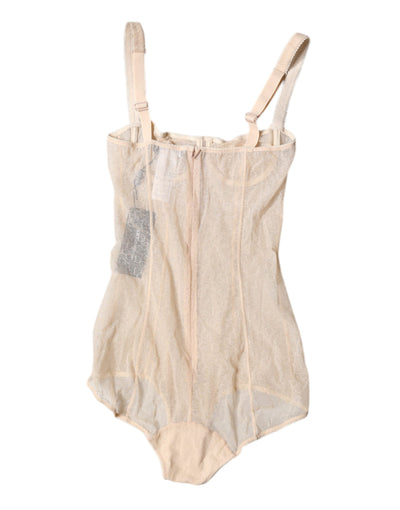 Dolce & Gabbana Beige Tüll Balconette BH Bodysuit Unterwäsche
