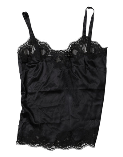 Dolce & Gabbana Schwarzes Spitzen-Camisole-Top aus Seidenmischung Unterwäsche