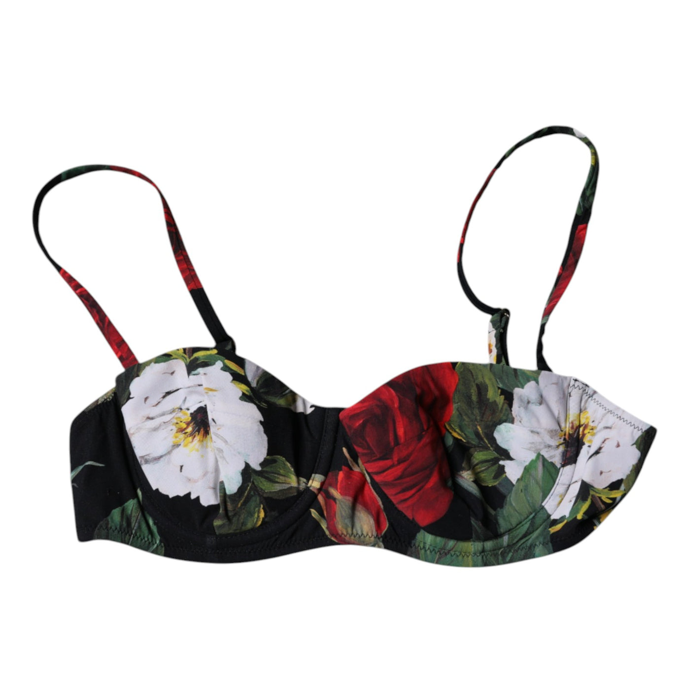 Dolce & Gabbana Schwarzer Balconcino-BH aus Nylon mit Blumendruck Unterwäsche