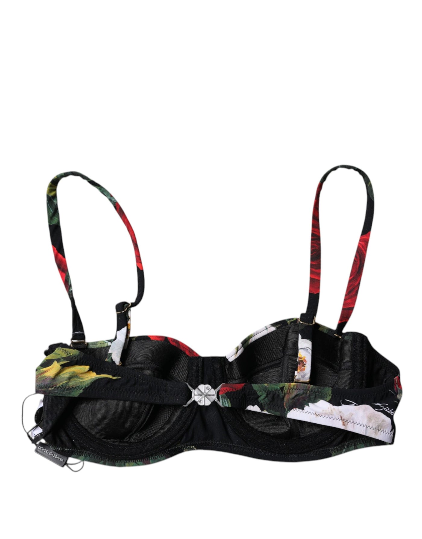 Dolce & Gabbana Schwarzer Balconcino-BH aus Nylon mit Blumendruck Unterwäsche