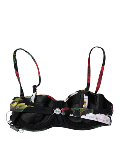 Dolce & Gabbana Schwarzer Balconcino-BH aus Nylon mit Blumendruck Unterwäsche