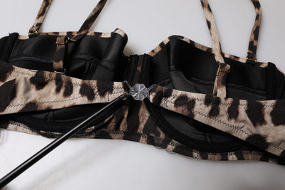 Dolce & Gabbana Brauner Leopard Nylon Balconcino BH Unterwäsche