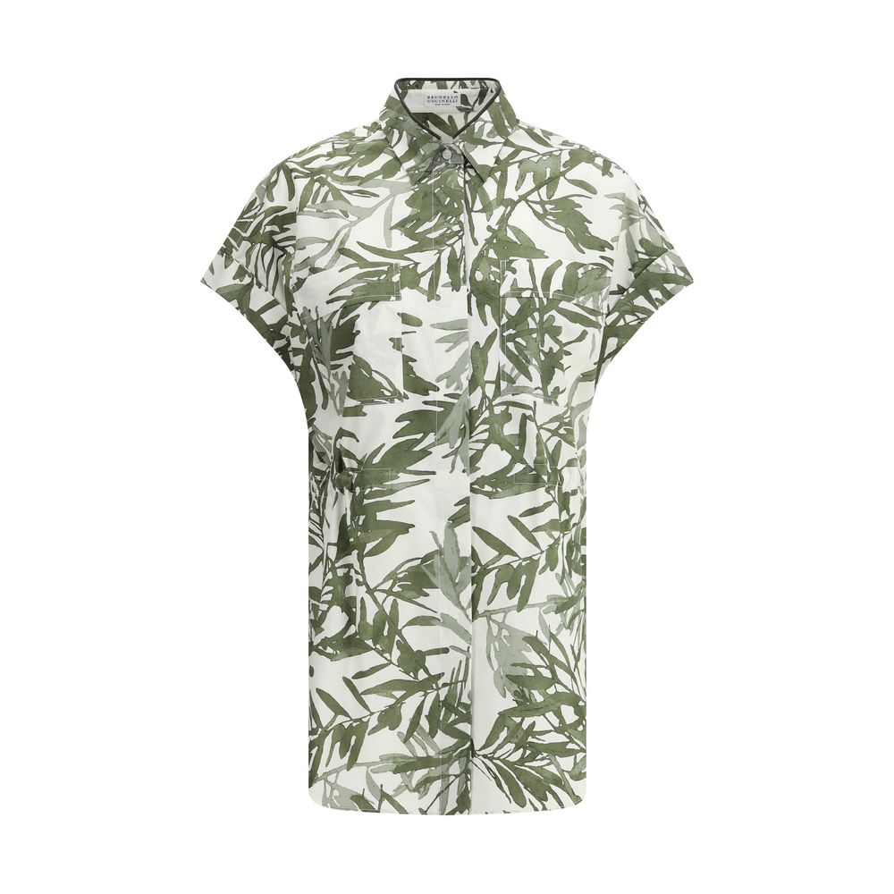 Brunello Cucinelli Blattdruck Long Shirt