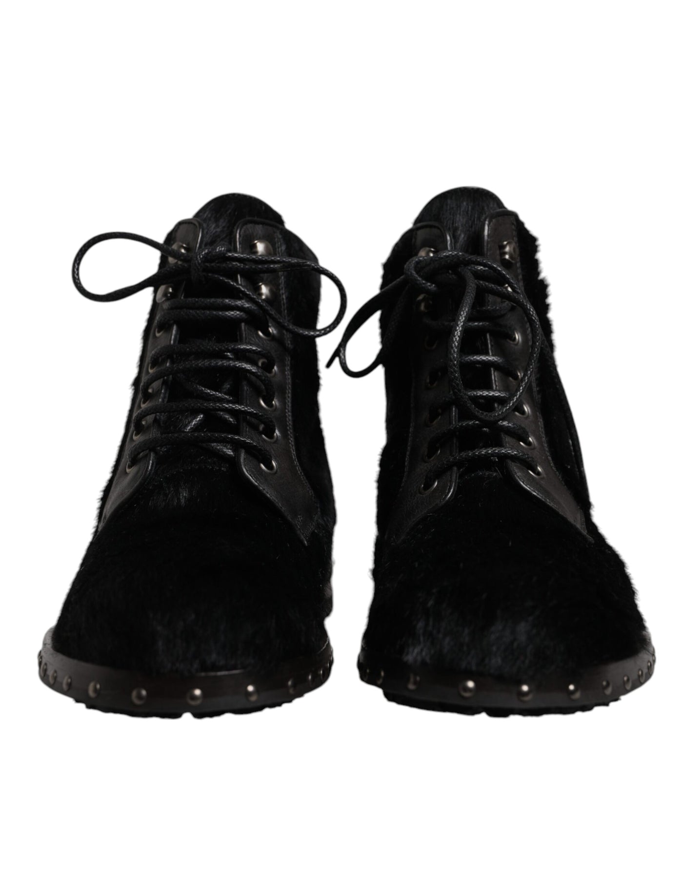 Dolce & Gabbana Schwarze Pony Style Leder Mid Calf Stiefel Schuhe