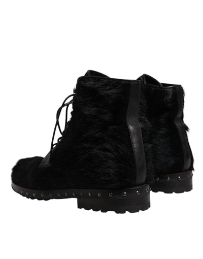 Dolce & Gabbana Schwarze Pony Style Leder Mid Calf Stiefel Schuhe