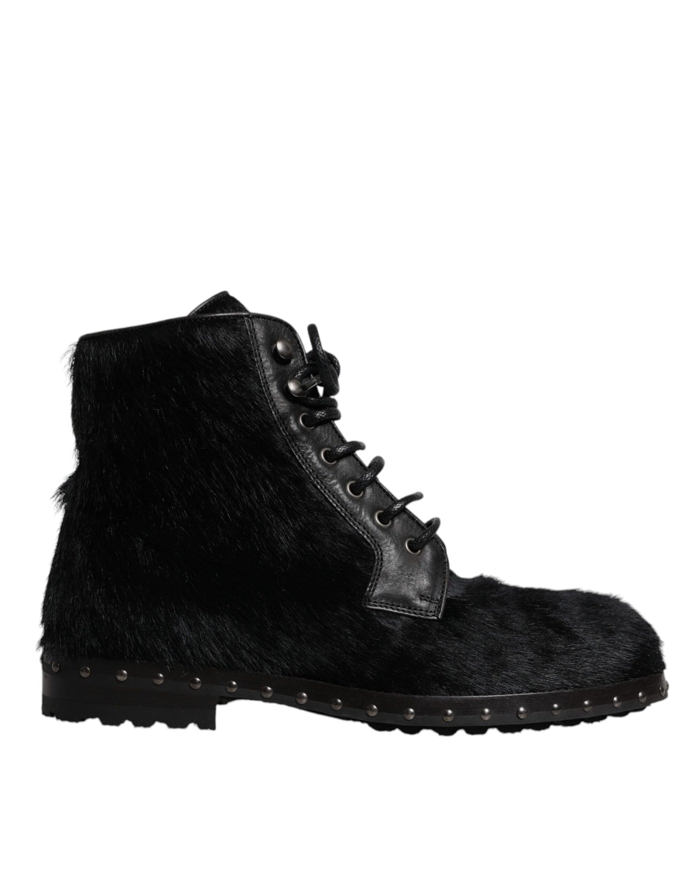 Dolce & Gabbana Schwarze Pony Style Leder Mid Calf Stiefel Schuhe