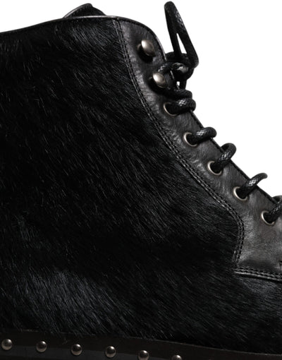 Dolce & Gabbana Schwarze Pony Style Leder Mid Calf Stiefel Schuhe