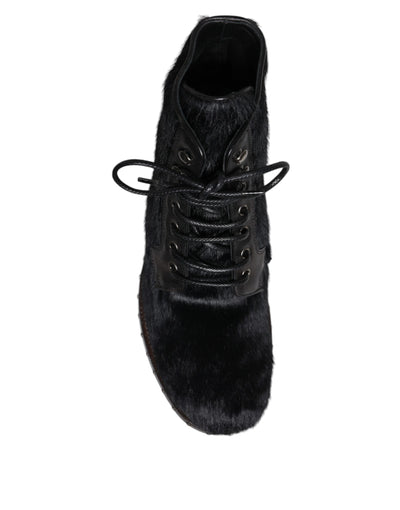 Dolce & Gabbana Schwarze Pony Style Leder Mid Calf Stiefel Schuhe