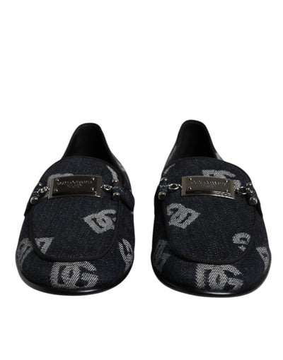 Dolce & Gabbana Schwarzes Logo Baumwolle Loafers Formelle Schuhe