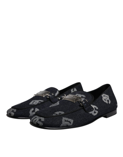 Dolce & Gabbana Schwarzes Logo Baumwolle Loafers Formelle Schuhe