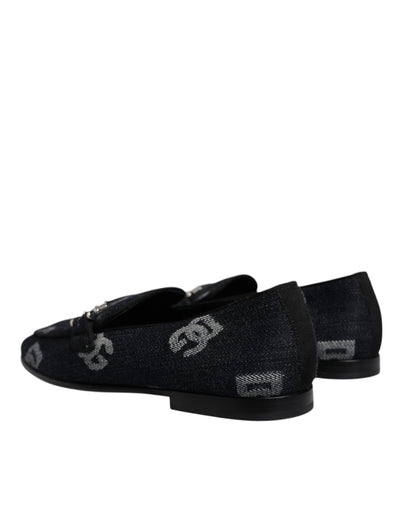 Dolce & Gabbana Schwarzes Logo Baumwolle Loafers Formelle Schuhe