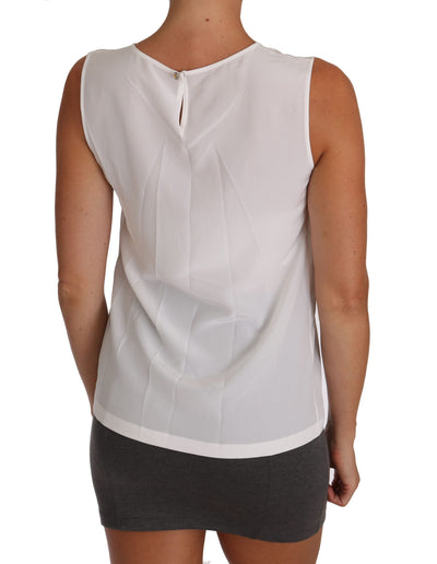 Dolce & Gabbana Weiße Seidenbluse in A-Linie, ärmellos, T-Shirt Top