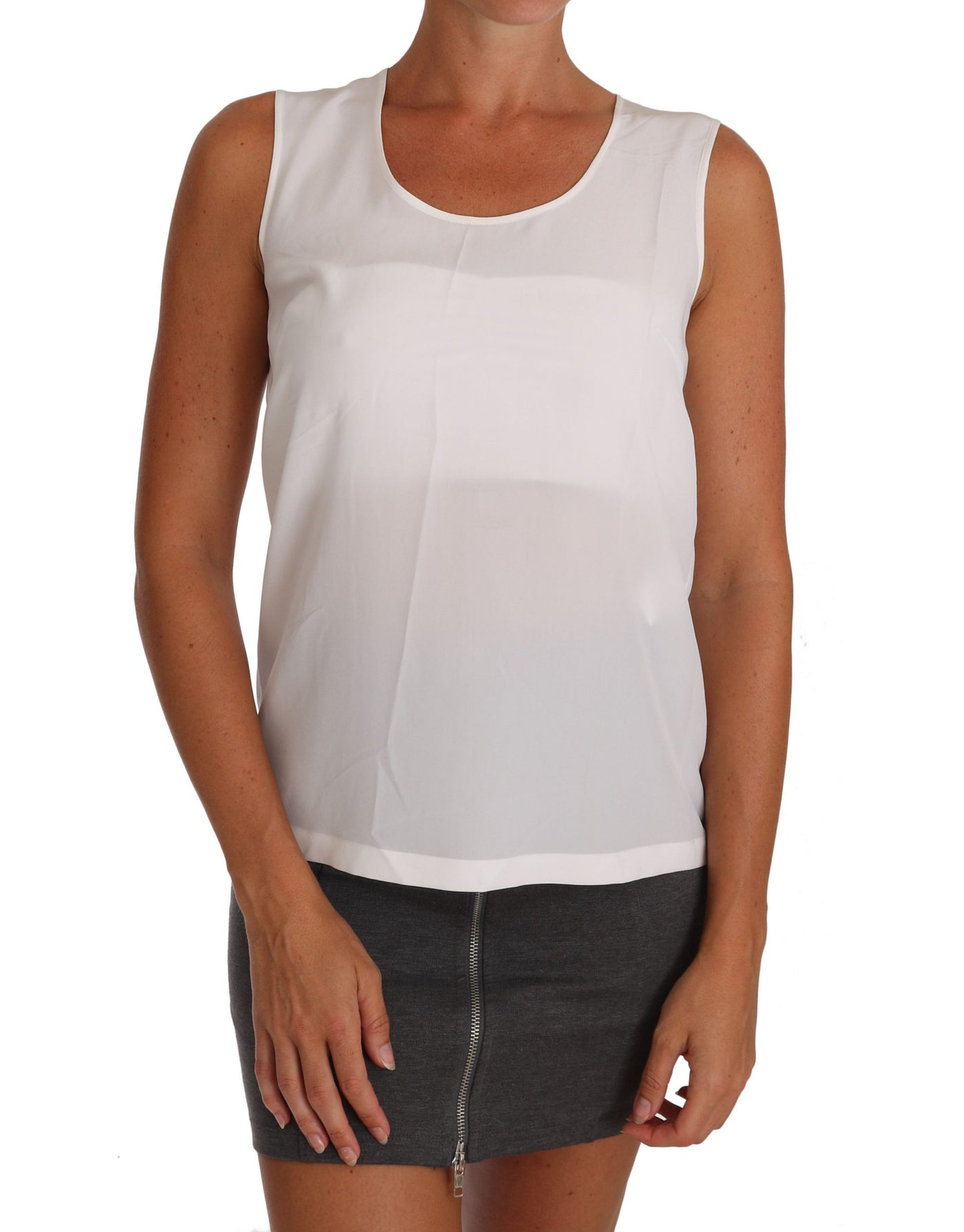 Dolce & Gabbana Weiße Seidenbluse in A-Linie, ärmellos, T-Shirt Top