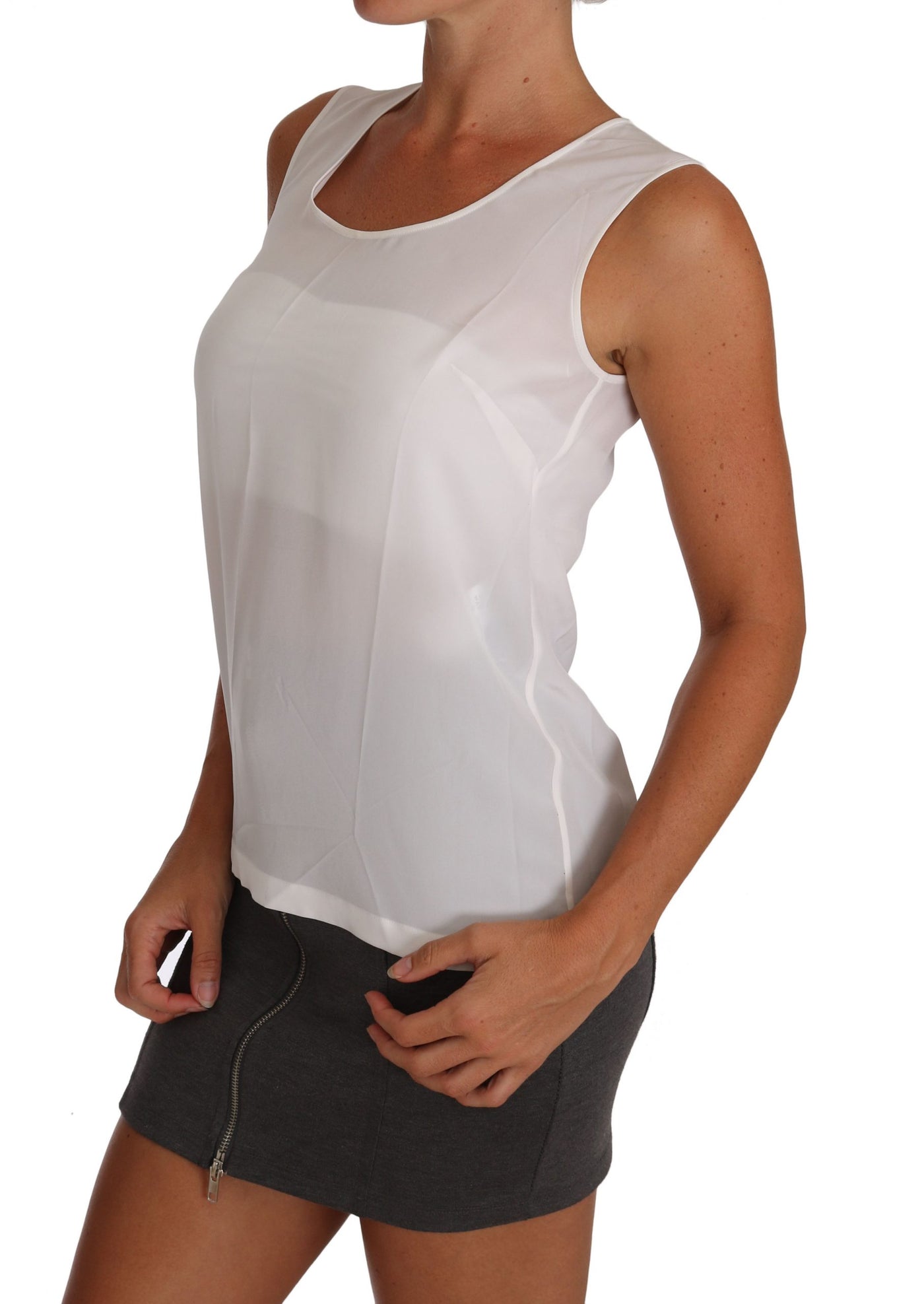 Dolce & Gabbana Weiße Seidenbluse in A-Linie, ärmellos, T-Shirt Top