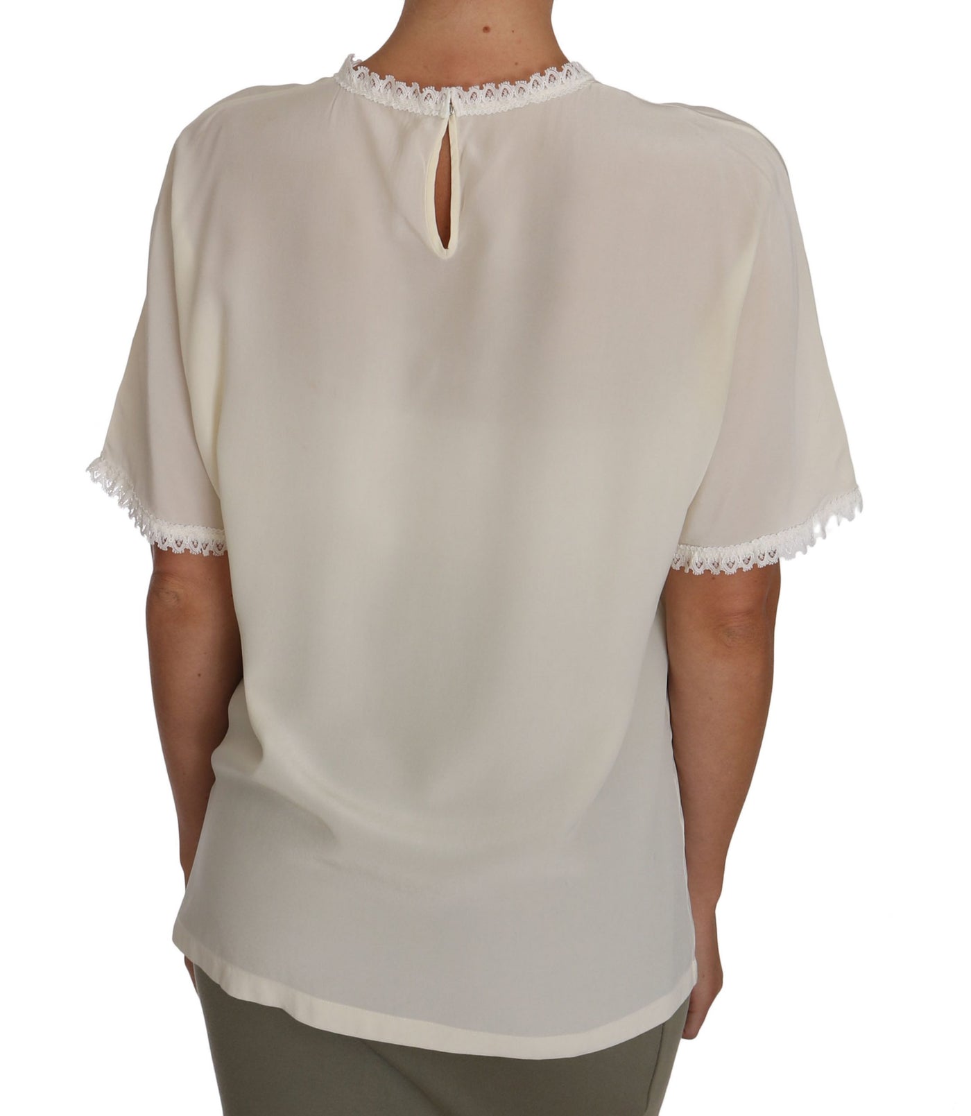 Dolce & Gabbana Weißes cremefarbenes Seiden-Spitzen-Top Bluse T-Shirt
