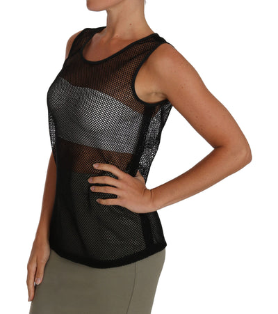 Dolce & Gabbana Schwarzes Netz-T-Shirt mit transparenter Bluse