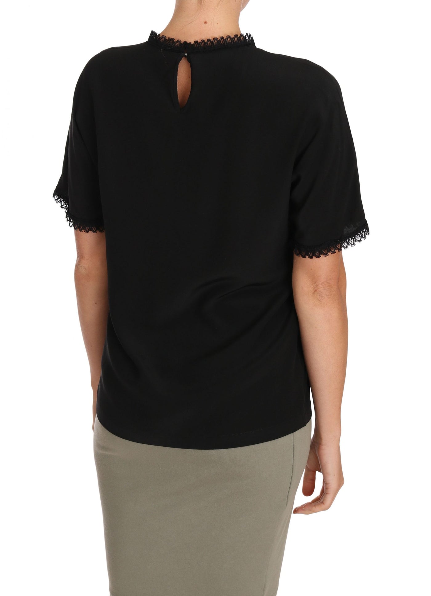 Dolce & Gabbana Schwarzes Seiden-Spitzen-Top Bluse T-Shirt