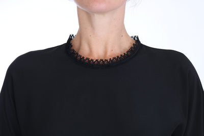 Dolce & Gabbana Schwarzes Seiden-Spitzen-Top Bluse T-Shirt