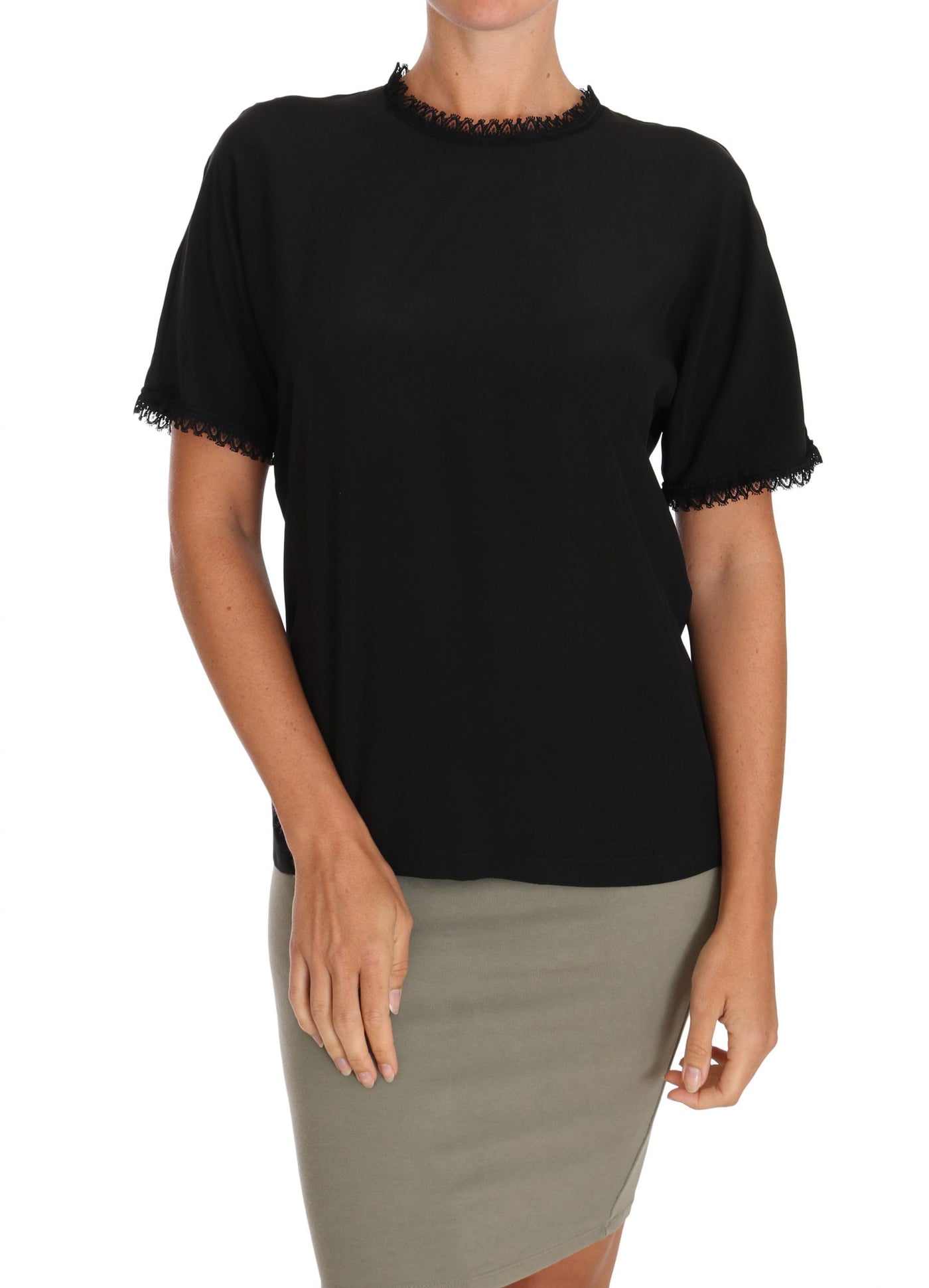 Dolce & Gabbana Schwarzes Seiden-Spitzen-Top Bluse T-Shirt