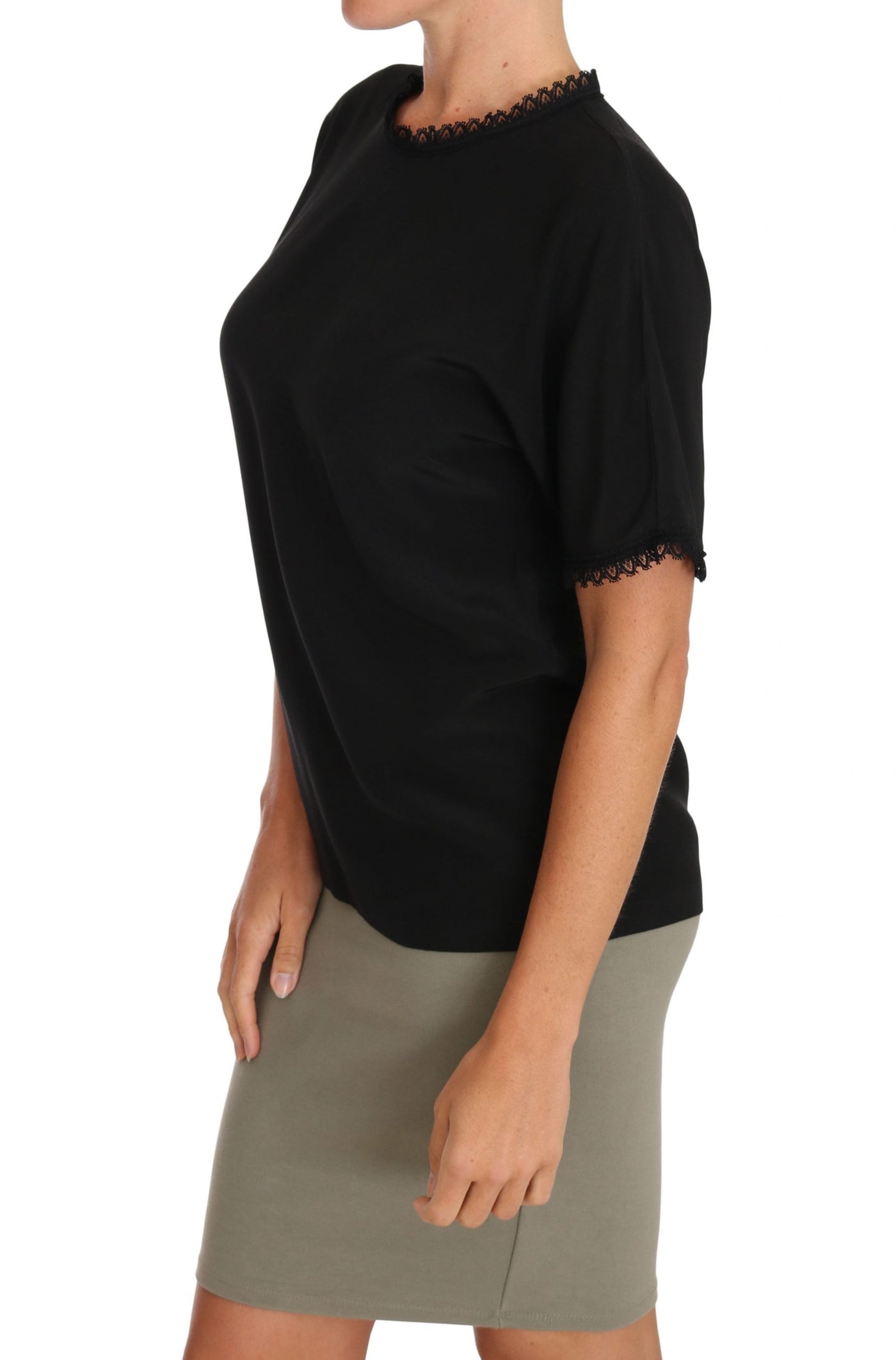 Dolce & Gabbana Schwarzes Seiden-Spitzen-Top Bluse T-Shirt