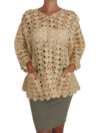 Dolce & Gabbana Beige Strickjacke gehäkelt gestrickt Raffia Pullover