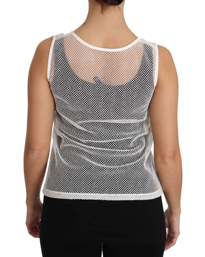 Dolce & Gabbana Weißes Netz-Transparentes ärmelloses Tank-Top