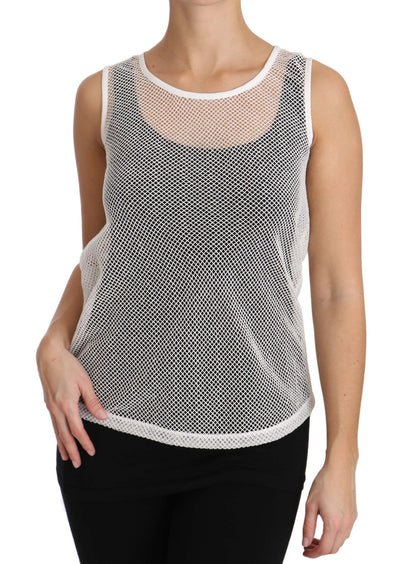 Dolce & Gabbana Weißes Netz-Transparentes ärmelloses Tank-Top