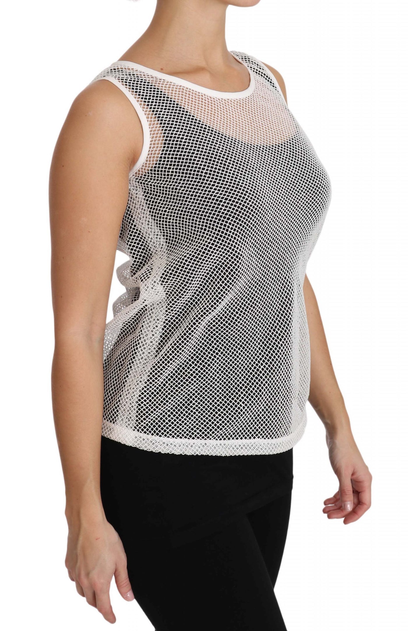Dolce & Gabbana Weißes Netz-Transparentes ärmelloses Tank-Top