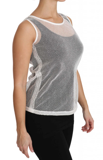 Dolce & Gabbana Weißes Netz-Transparentes ärmelloses Tank-Top