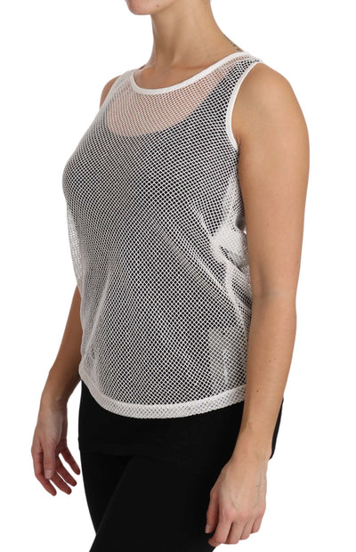 Dolce & Gabbana Weißes Netz-Transparentes ärmelloses Tank-Top