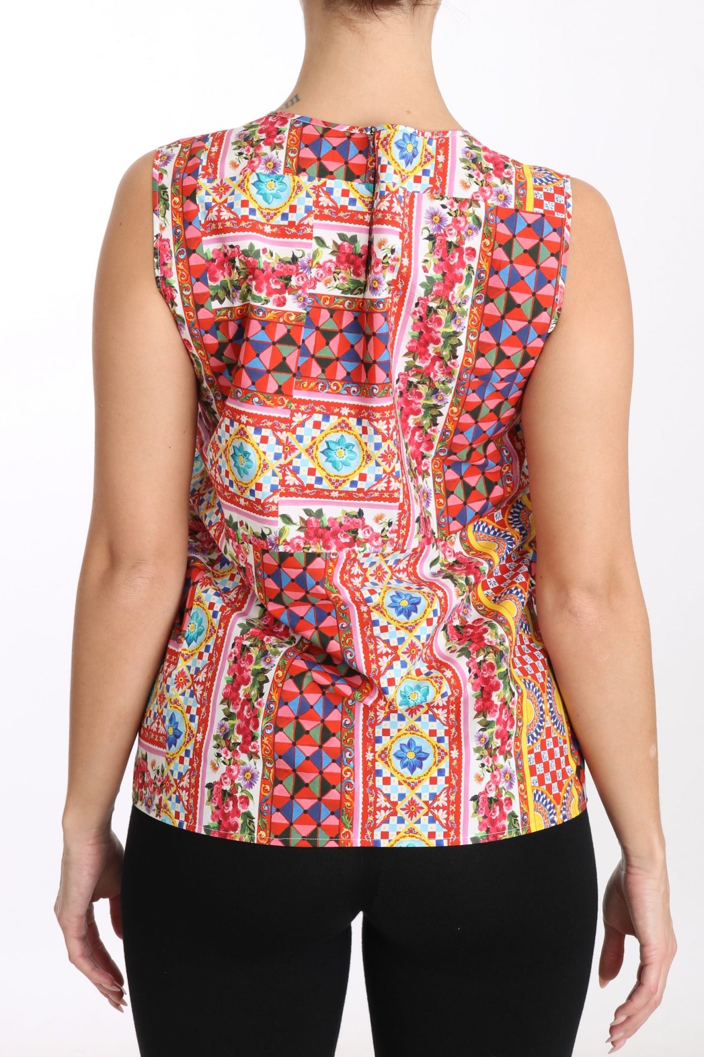 Dolce & Gabbana Carretto Print Tanktop aus reiner Baumwolle Floral Bluse