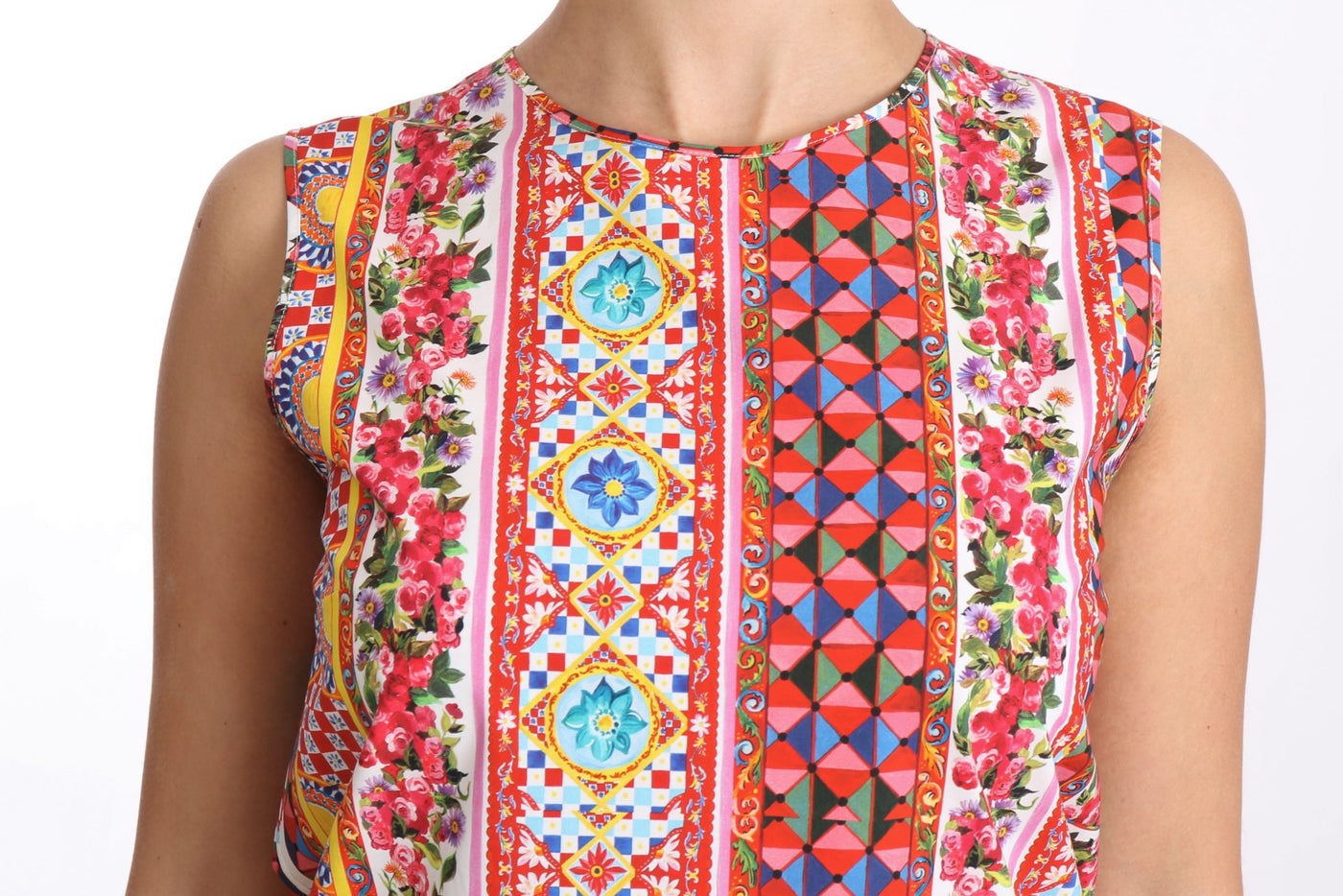 Dolce & Gabbana Carretto Print Tanktop aus reiner Baumwolle Floral Bluse