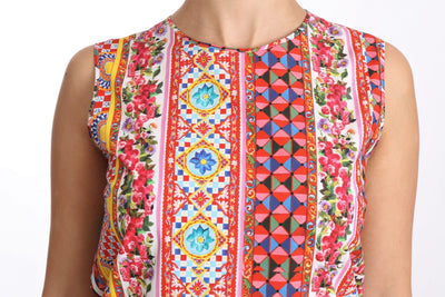 Dolce & Gabbana Carretto Print Tanktop aus reiner Baumwolle Floral Bluse