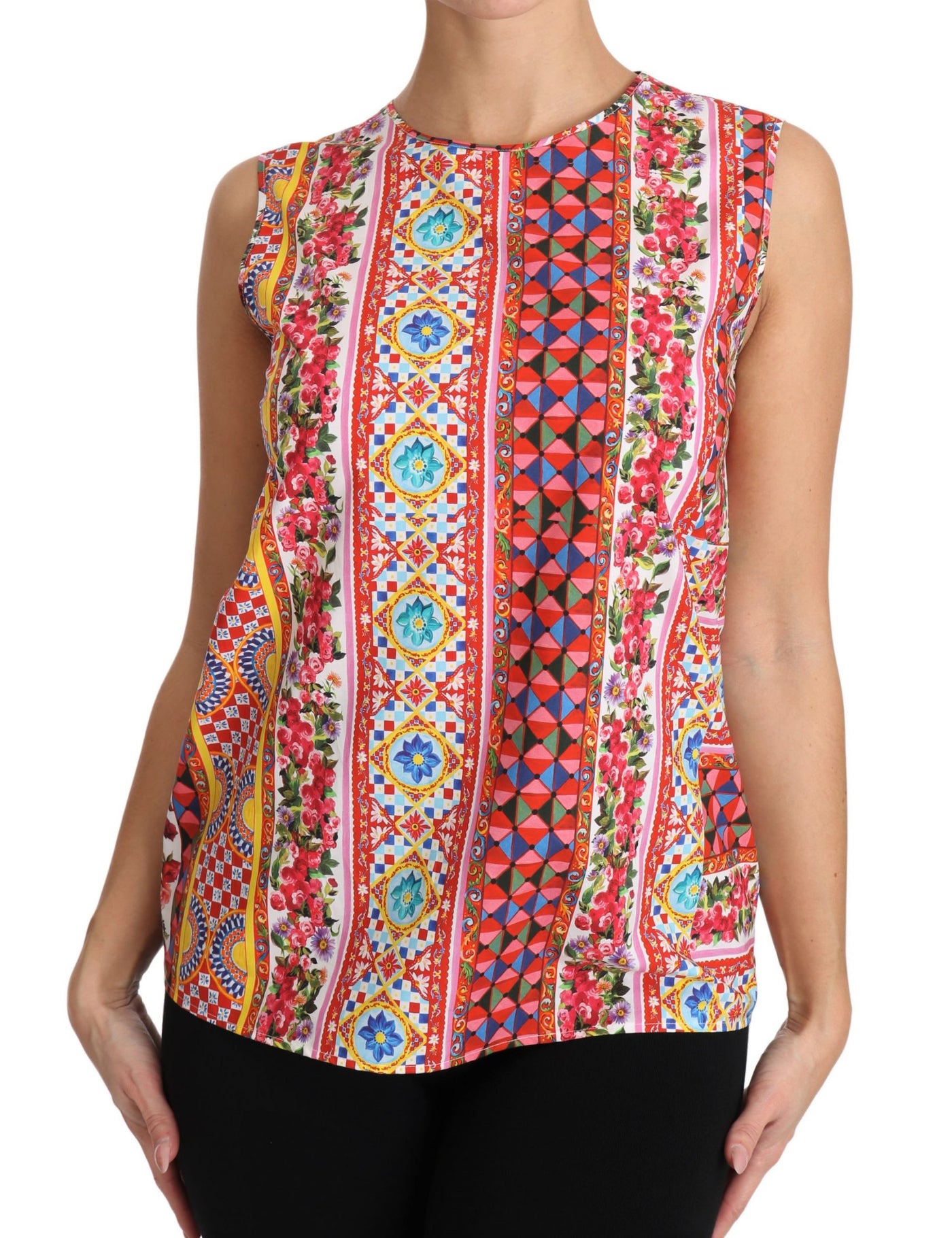 Dolce & Gabbana Carretto Print Tanktop aus reiner Baumwolle Floral Bluse