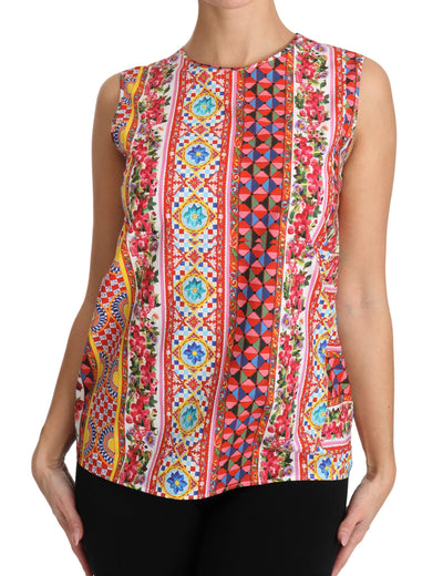 Dolce & Gabbana Carretto Print Tanktop aus reiner Baumwolle Floral Bluse
