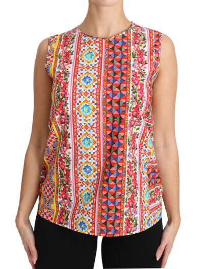 Dolce & Gabbana Carretto Print Tanktop aus reiner Baumwolle Floral Bluse