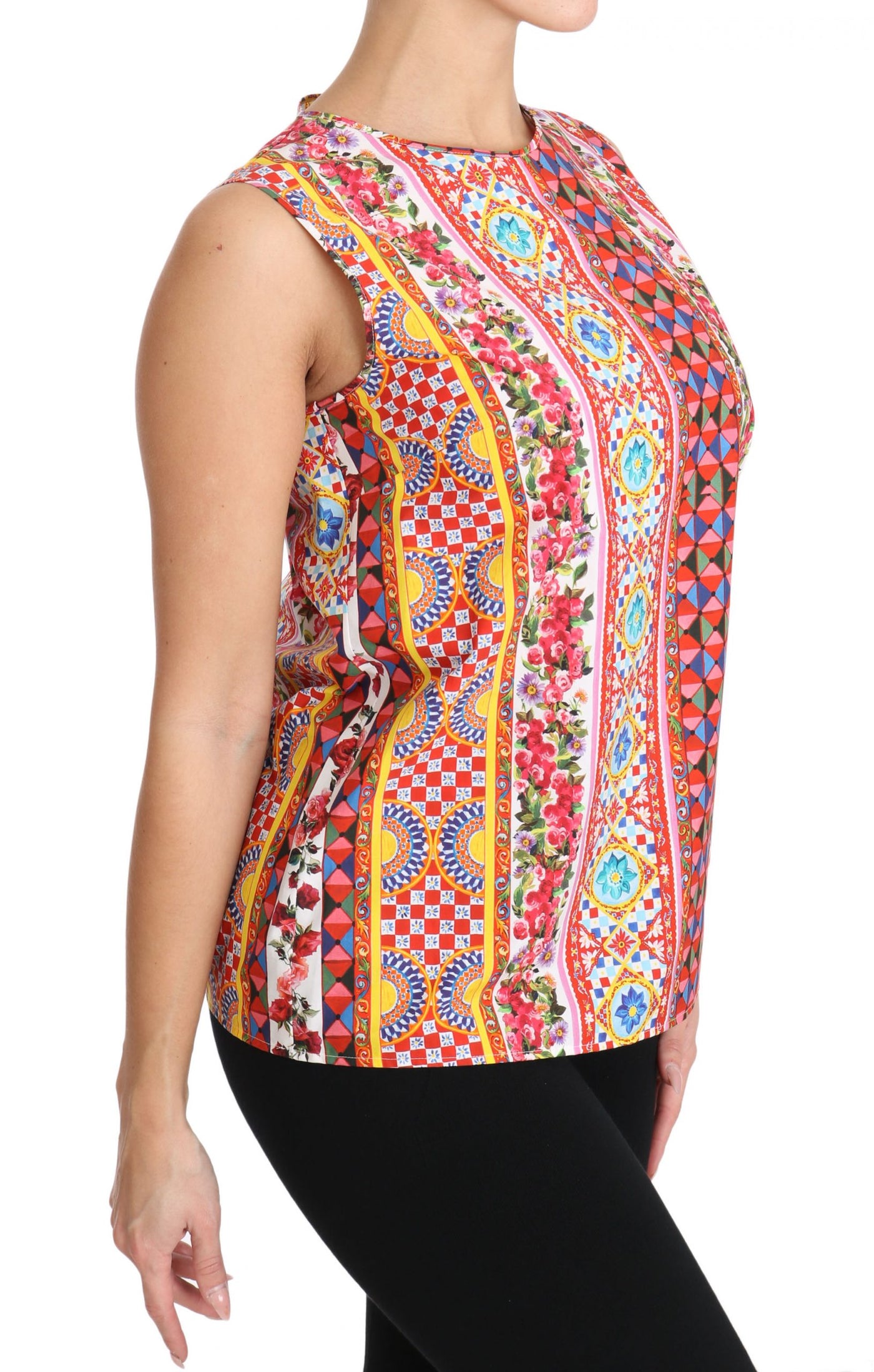 Dolce & Gabbana Carretto Print Tanktop aus reiner Baumwolle Floral Bluse