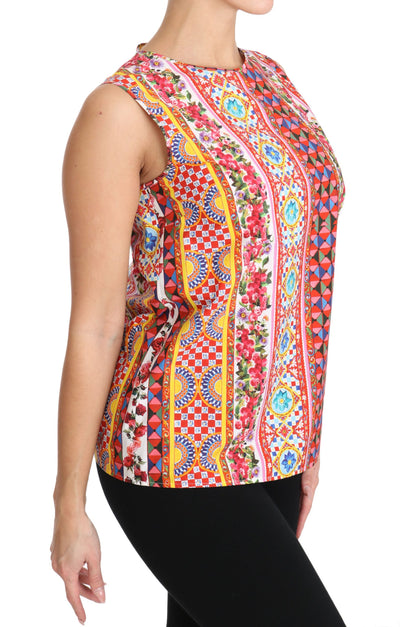 Dolce & Gabbana Carretto Print Tanktop aus reiner Baumwolle Floral Bluse