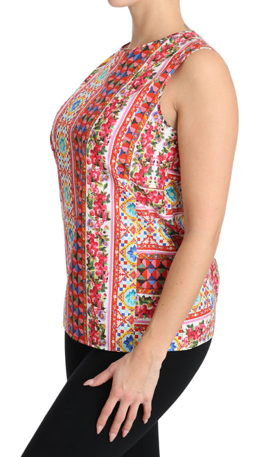 Dolce & Gabbana Carretto Print Tanktop aus reiner Baumwolle Floral Bluse
