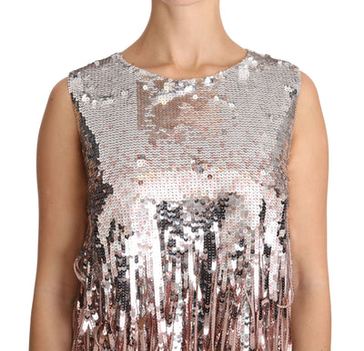 Dolce & Gabbana Goldenes rosa Pailletten-Fransen-Tanktop