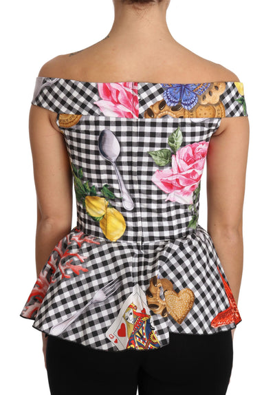 Dolce & Gabbana Schwarz-weiße Korsettbluse Sicily Lemon Check Top