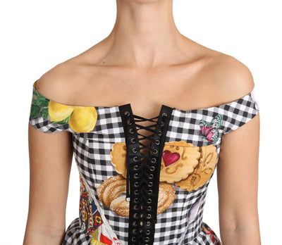Dolce & Gabbana Schwarz-weiße Korsettbluse Sicily Lemon Check Top
