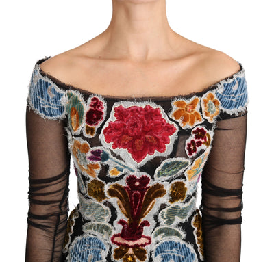 Dolce & Gabbana Schwarzes geblümtes Ricamo-Top T-Shirt Bluse