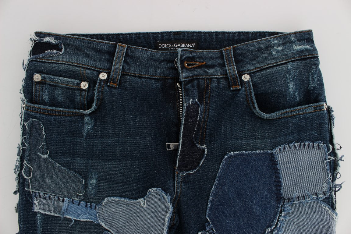 Dolce & Gabbana Blaue Patchwork Jeans-Shorts aus Stretch