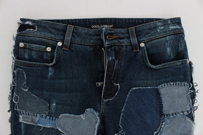 Dolce & Gabbana Blaue Patchwork Jeans-Shorts aus Stretch